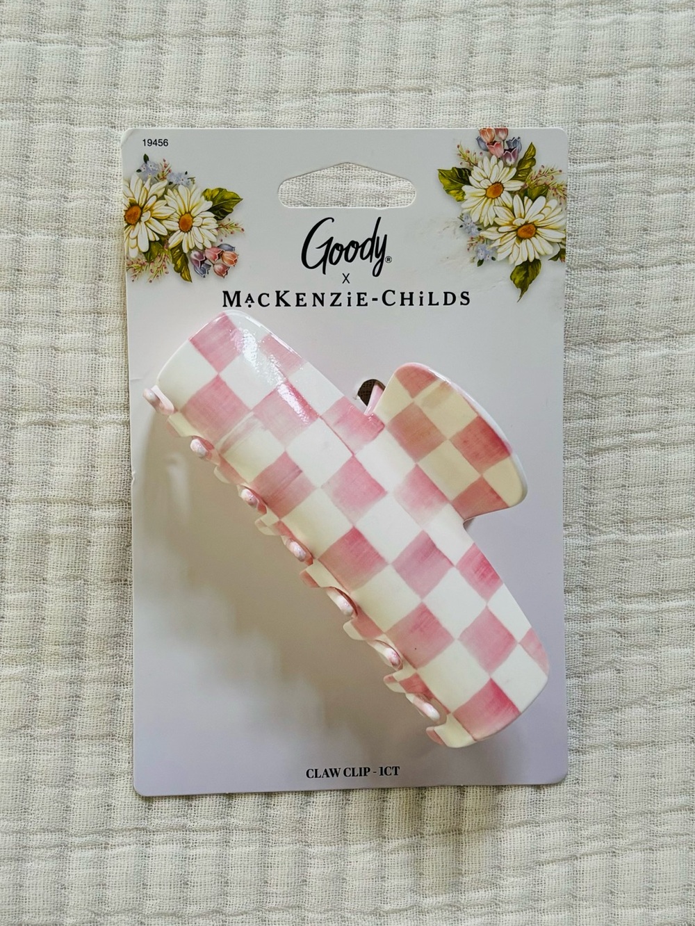 MacKenzie-Childs x Goody Rosy Check Large Hair Clip Pink and White NWT
